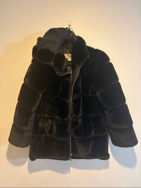 Michael Kors Kids Black Faux Fur Hooded Puffer Coat